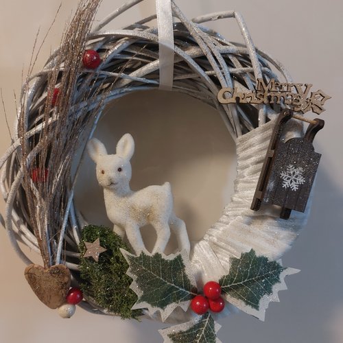 Couronne de noel blanche, nature, 24cm