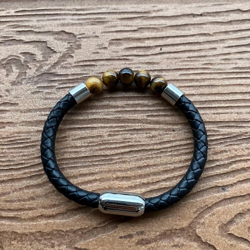 Bracelet cuir et semi précieuse œil de tigre