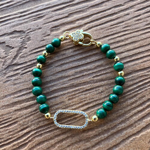 Bracelet chic en pierres semi précieuse malachite et plaqué or