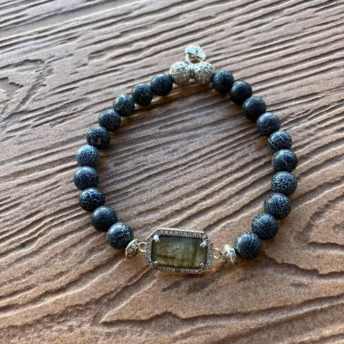 Bracelet semi précieuses jaspe et labradorite, argent 925