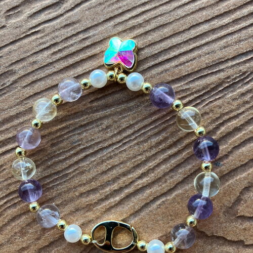 Bracelet chic semi précieuse ametrine, plaqué or, cristal ab lustre plaqué or brillant