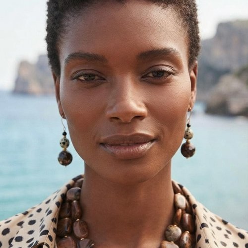 Boucles semi précieuse, en jaspe dalmatien, obsidienne flocon de neige café, ethniques