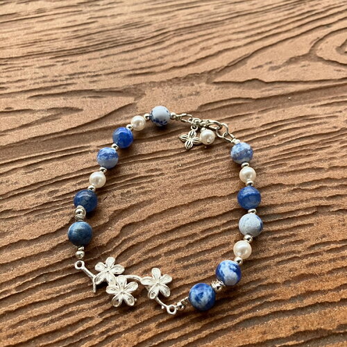 Bracelet, bracelet chic, semi précieuse ,agate de feu bleu, argent 925