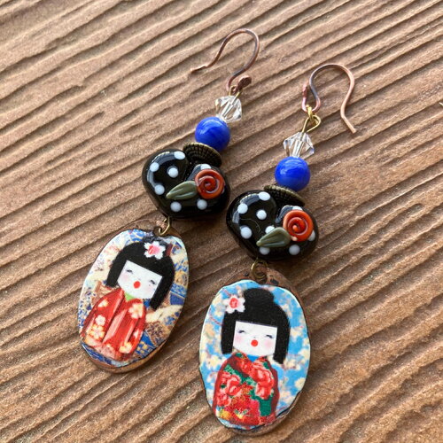 Boucles, boucles cuivre émaillé, boucles japonaises, originales, boucles coeur, boucles vintage