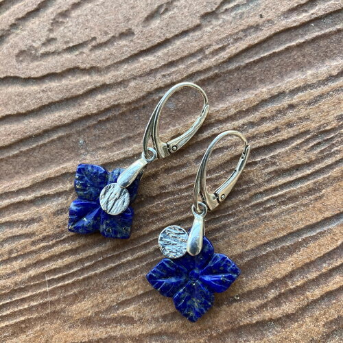 Boucles, boucles d oreille argent , boucles bleues, lapis lazuli, boucles etoile, semi precieuse