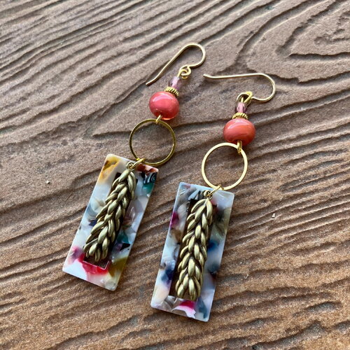 Boucles, boucles pendantes, laiton massif, originales, boucles colorées, boucles vintage, fête des mères