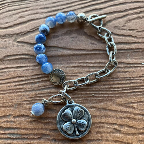 Bracelet chic minimaliste, bracelet agate feu bleu, bracelet semi precieuse, bracelet chaine, fête des meres