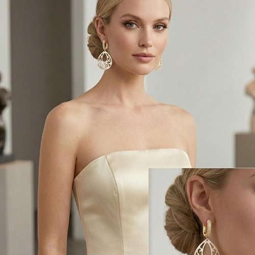 Boucles feuille sculptée en nacre beige noire de tahiti et plaqué or 24 carats