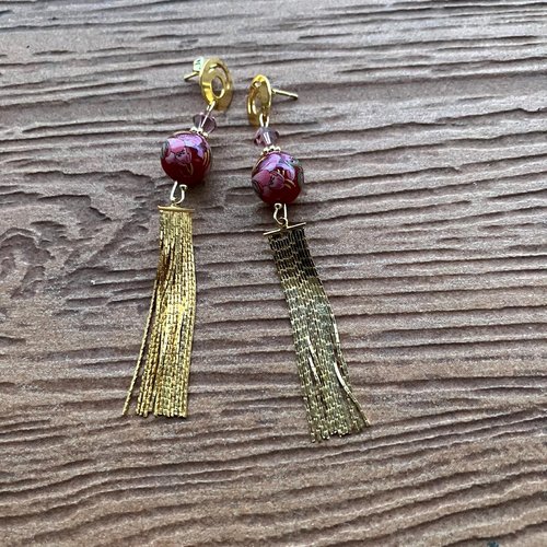 Boucles boheme chic japonisantes en plaqué or et perles tensha japonaises