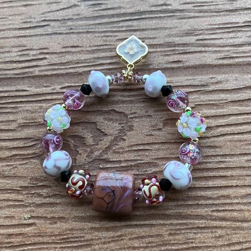 Bracelet boheme chic artistique verre file d'art et plaqué or