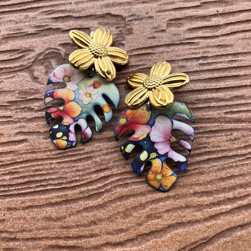 Boucles clip printanières en cuivre émaillé d art et acier inoxydable