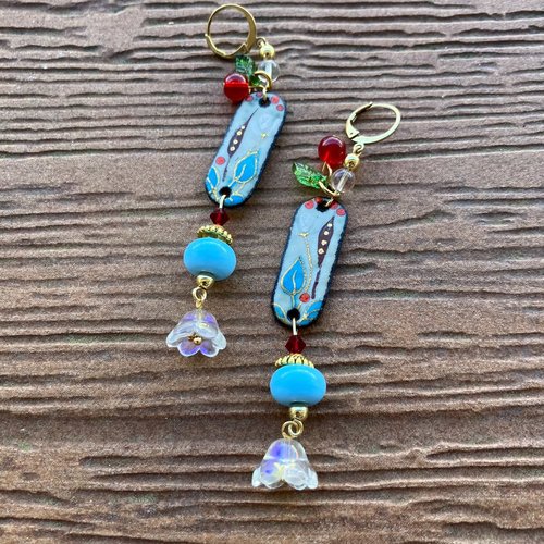 Boucles bohème chic en cuivre émaillé d art printanières