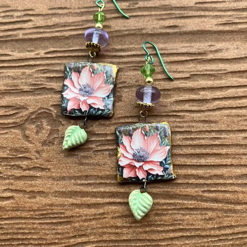 Boucles bohème chic art déco en céramique d art, verre filé et nobium