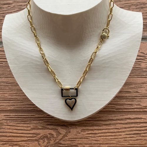 Collier ras de cou moderne tendance grosse maille en plaqué or 18 carats, émail et strass