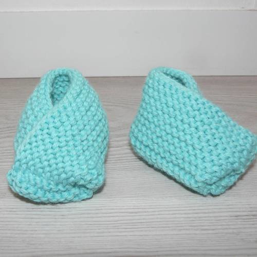 Chaussons Laine Bebe 0 3 Mois Turquoise Tricot Fait Main Cadeau Naissance Un Grand Marche