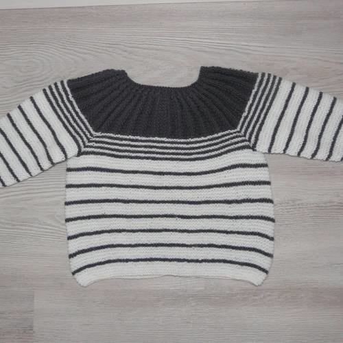 Pull Brassiere Marinniere Bebe 3 6 Mois Gris Souris Et Blanc Tricot Fait Main Cadeau Naissance Un Grand Marche