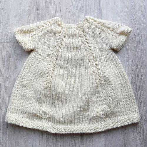 Robe creation layette laine jaune poussin 0 - 3 mois tricot fait main, cadeau naissance