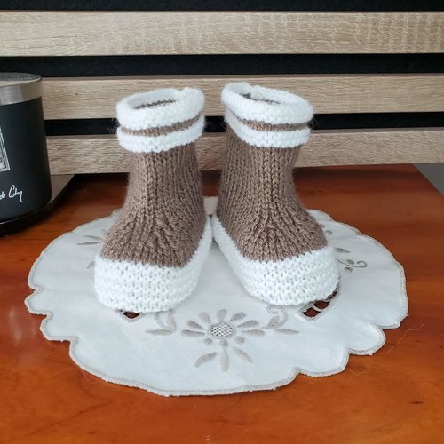 Chaussons bottes de pluie marron renne en laine spéciale layette, tricot fait main, pour bébé de 0 à 3 mois
