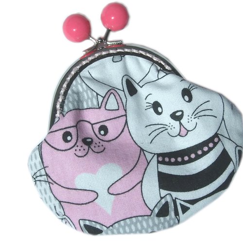 Porte monnaie style rétro chats roses et gris