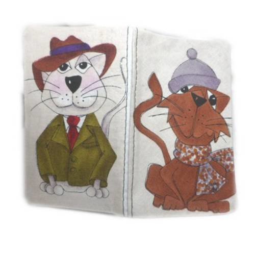 Porte cartes de visite chat roux  et chat blanc humoristique  fond écru