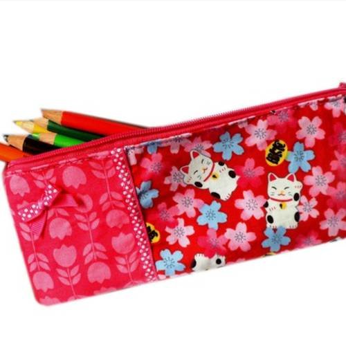 Trousse chats maneki neko fuchsia