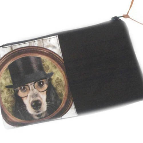Trousse homme, chien  cocker lunettes et suédine noire