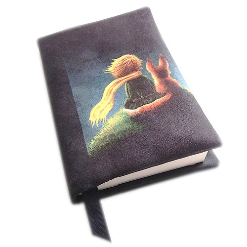 Housse pour livre en suédine bleu-noir,protège livre imprimé enfant-renard, pour amoureux de lecture