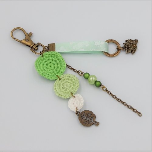 Vendu - bijou de sac / porte-clés vert et métal bronze