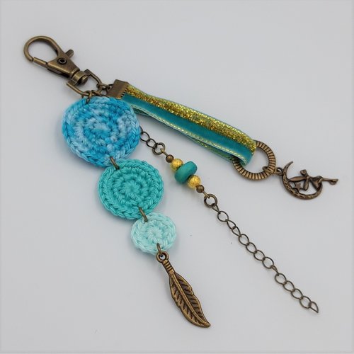 Vendu - bijou de sac / porte-clés turquoise et bronze