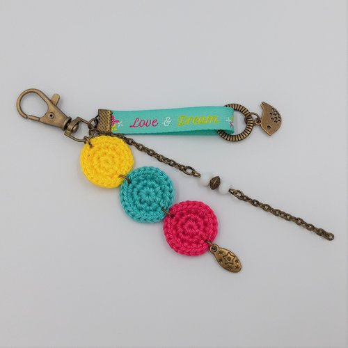 Bijou de sac / porte-clés multicolore et bronze