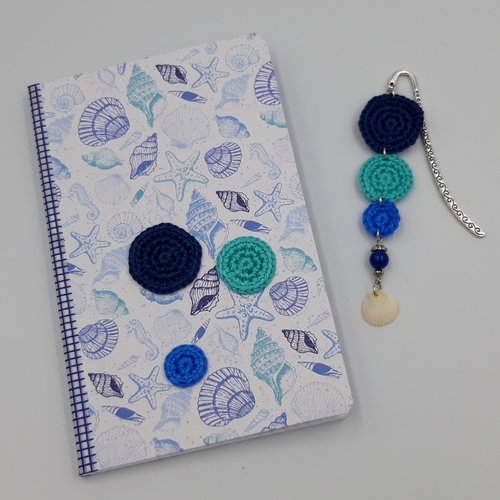 Carnet et marque-pages assortis - coquillages