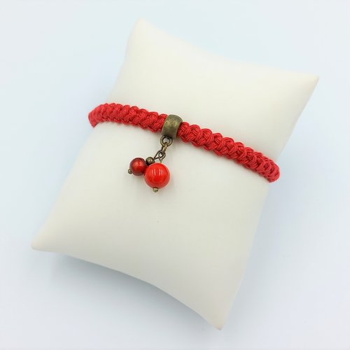 Bracelet rouge vif et bronze au crochet