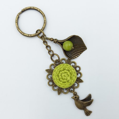 Vendu - porte-clés vert anis - oiseau