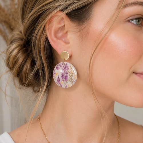 Boucles d'oreilles pendantes raíces lavande faites main