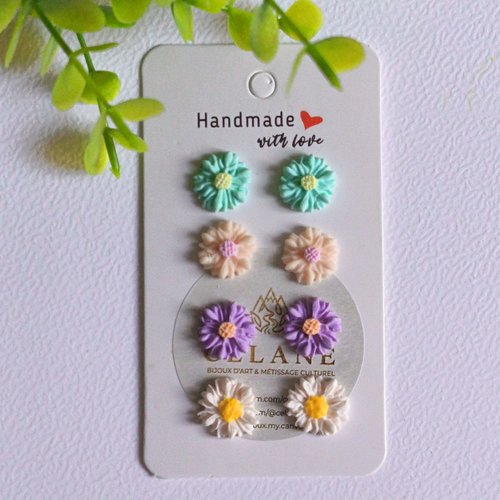 Set mini florcita pop 4 paires de puces d'oreilles fleuries en argile polymère - fait main