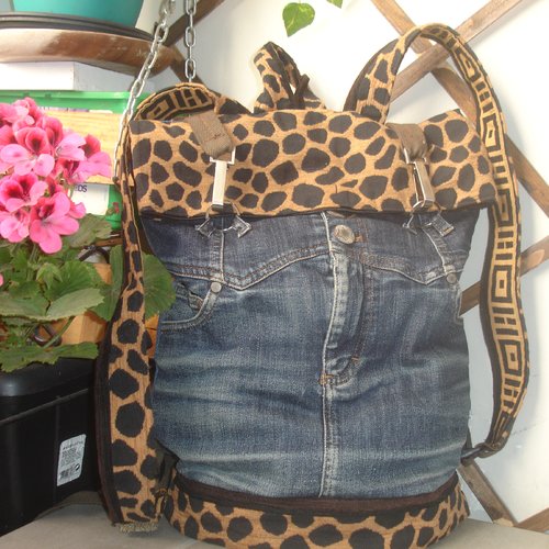 Sac jean recyclé girafe/ fêtes des mères