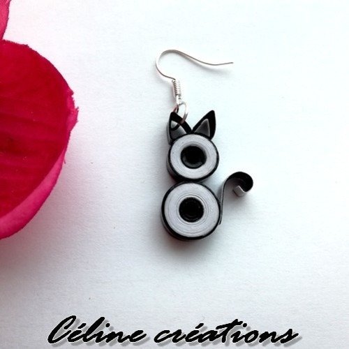 Boucles D Oreilles En Papier Quilling Chat Noir Et Blanc Un Grand Marche