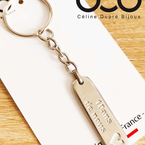 Porte clés noces d'étain - médaille rectangle