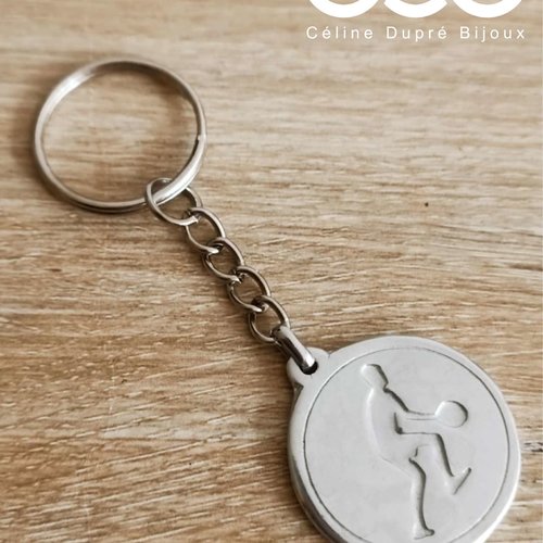 Porte clés joueur de tambourin - etain brut - ø30mm