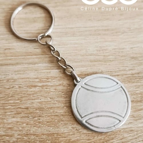 Porte clés balle de tennis - etain brut - ø30mm
