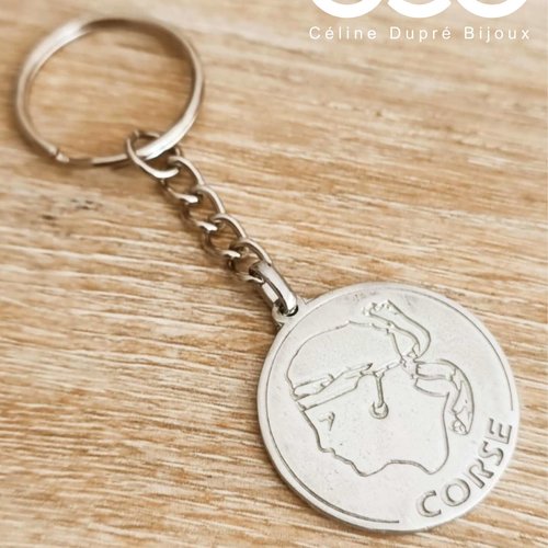 Porte clés corse / tête de maure - etain brut - ø30mm