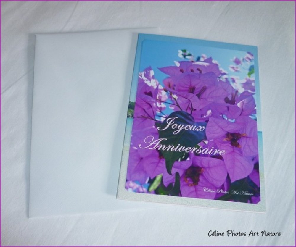 Carte Double D Anniversaire Realisee A Partir De Photos Bouquet De Bougainvillier 10 5x15cm Un Grand Marche