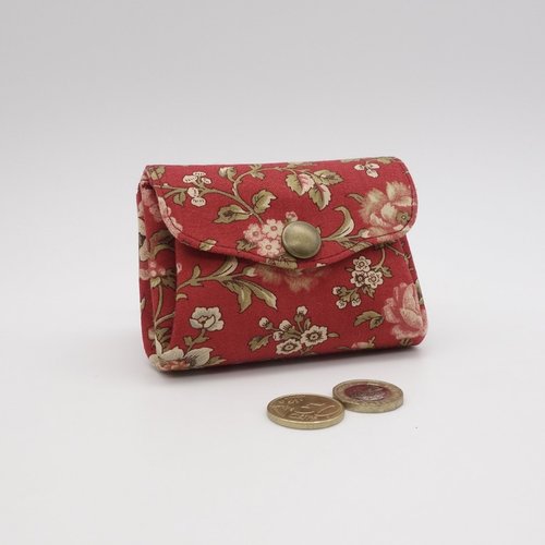 Porte-monnaie en tissu french general rouge brique, imprimé floral aux couleurs douces
