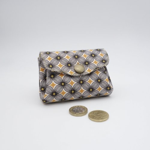 Porte-monnaie à 3 compartiments à motif géométrique jaune et noir, petit portefeuille en accordéon