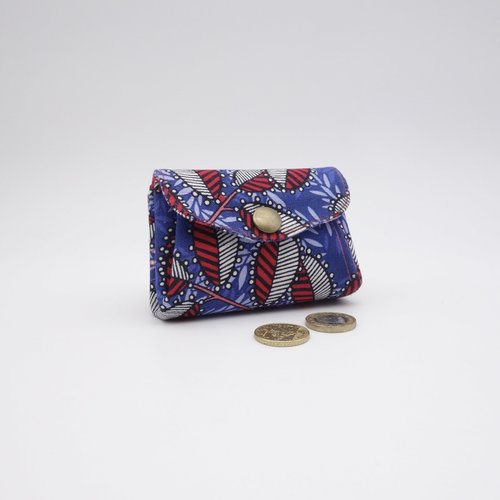 Porte-monnaie accordéon à 3 compartiments en toile de coton rouge et bleu