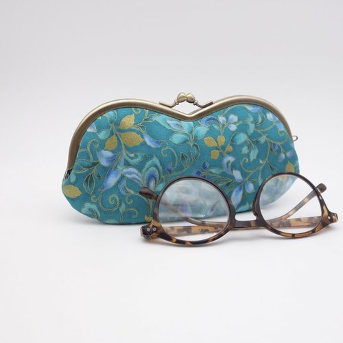 Étui à lunettes matelassé bleu turquoise et or- pochette pour crayons ou petits objets