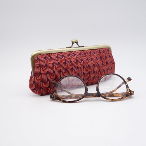 Étui à lunette à grand fermoir métallique rétro, motif géométrique orange et violet