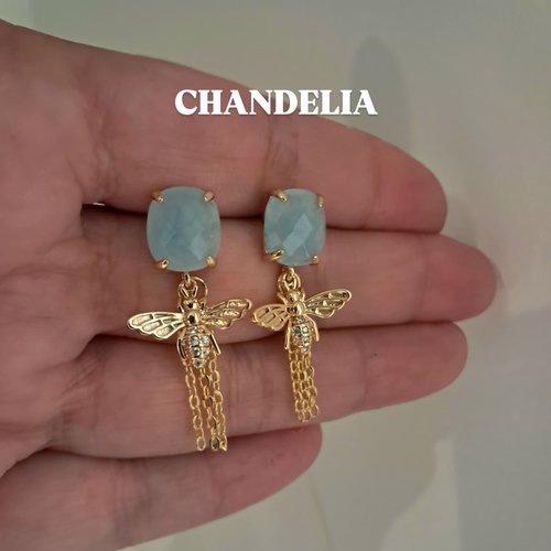 Boucle d’oreilles cabochon bleu