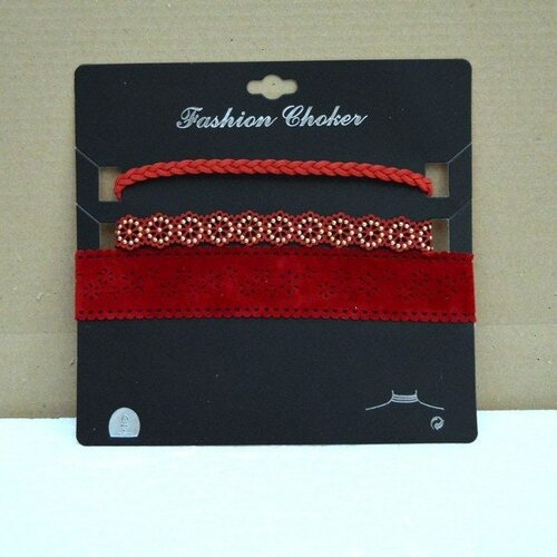 Collier , ras de cou , tour de cou , bordeaux , chaine , ajustable , daim , cuir , perles , lot de 3