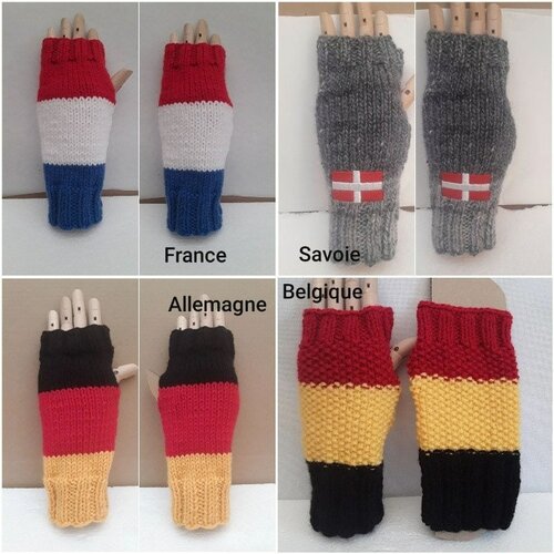 Mitaines gants sans doigts ouverture pouces laine pays france, savoie , allemagne , belgique , 21 cm